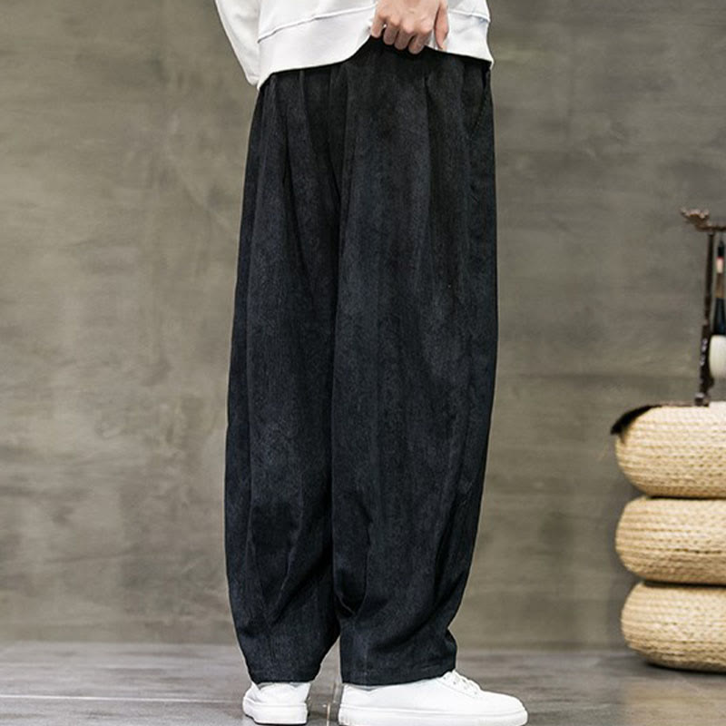 Casual Plain Cotton Bloomer Men's Pants With Pockets