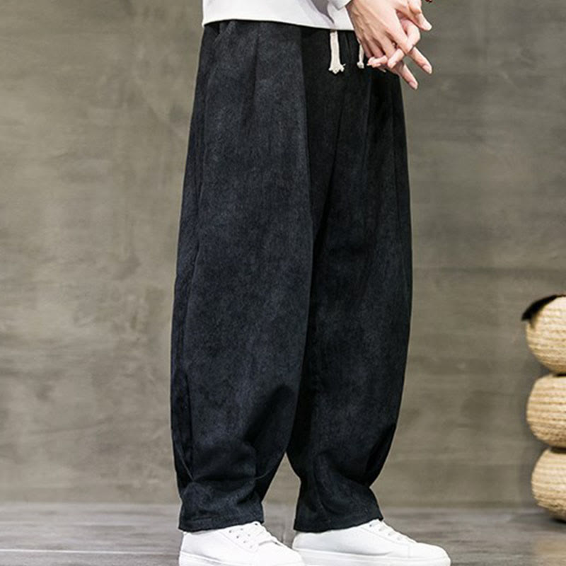 Casual Plain Cotton Bloomer Men's Pants With Pockets