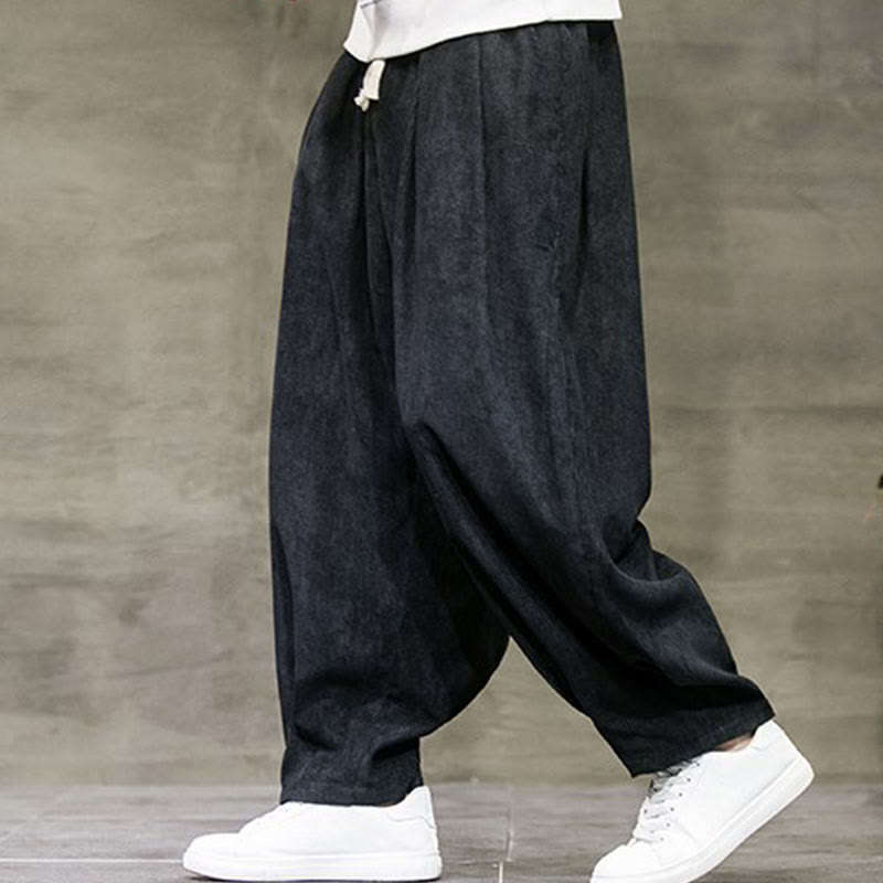 Casual Plain Cotton Bloomer Men's Pants With Pockets