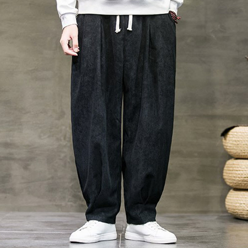 Casual Plain Cotton Bloomer Men's Pants With Pockets