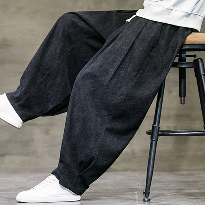 Casual Plain Cotton Bloomer Men's Pants With Pockets