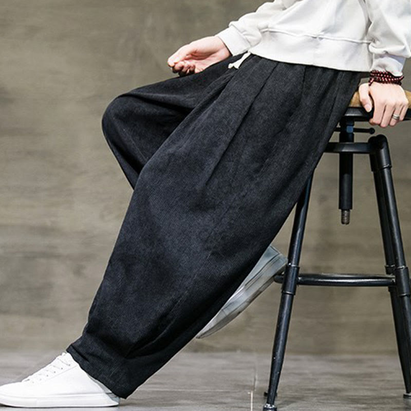 Casual Plain Cotton Bloomer Men's Pants With Pockets