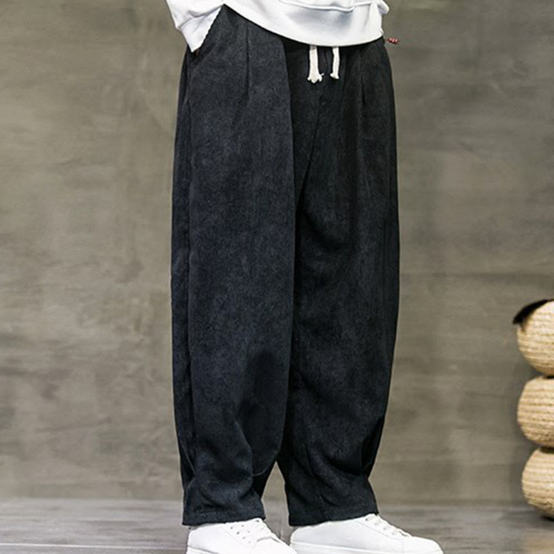 Casual Plain Cotton Bloomer Men's Pants With Pockets
