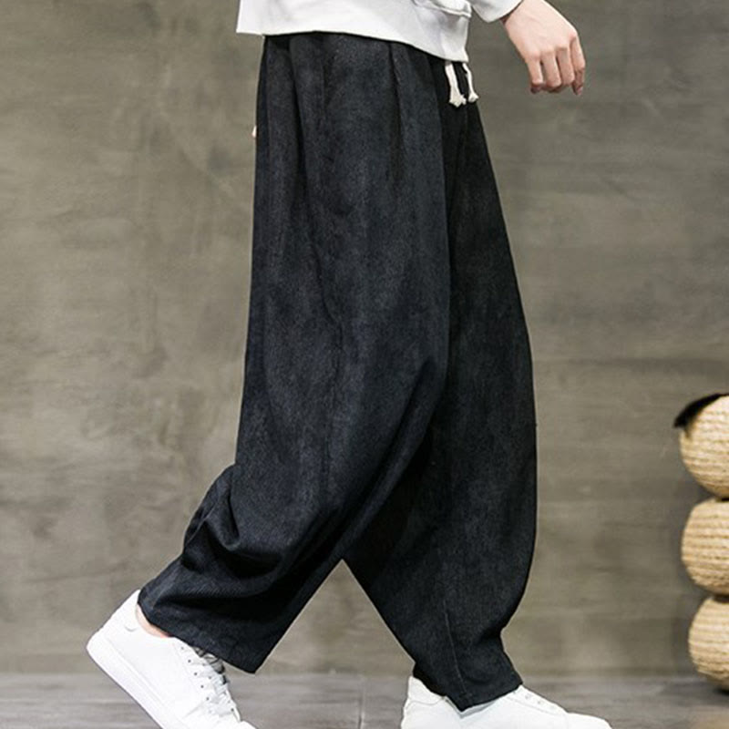 Casual Plain Cotton Bloomer Men's Pants With Pockets