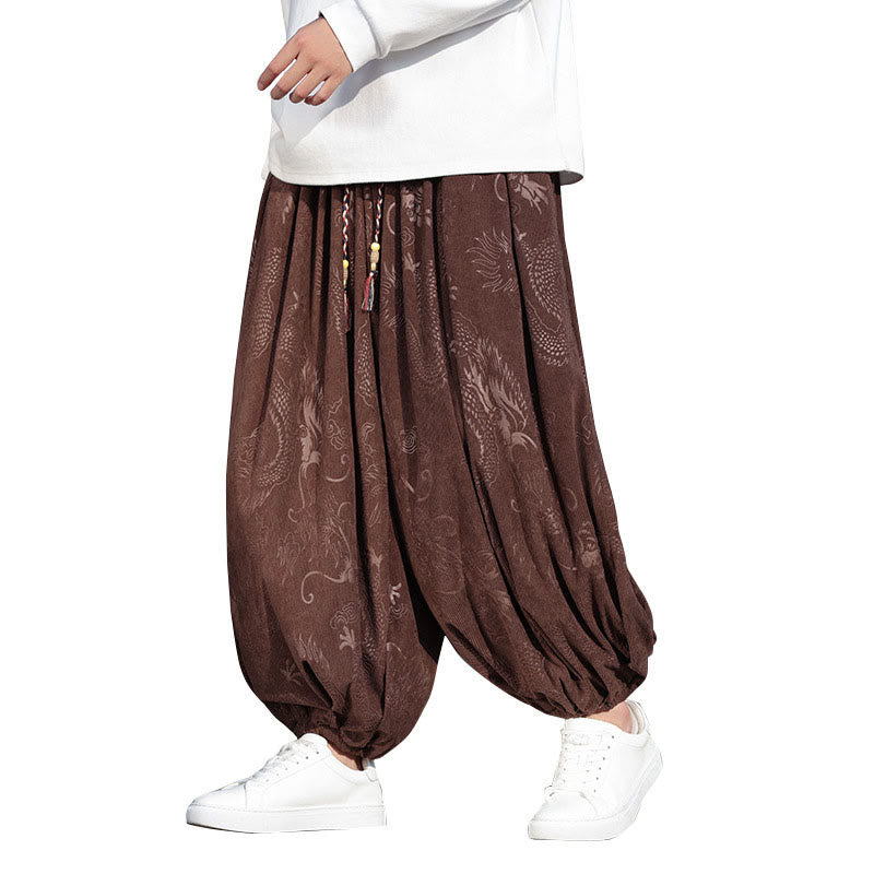Dragon Design Casual Plain Cotton Men's Pants With Pockets