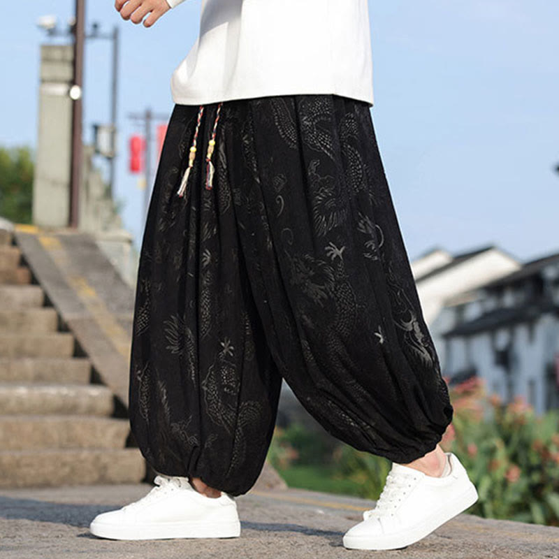 Dragon Design Casual Plain Cotton Men's Pants With Pockets