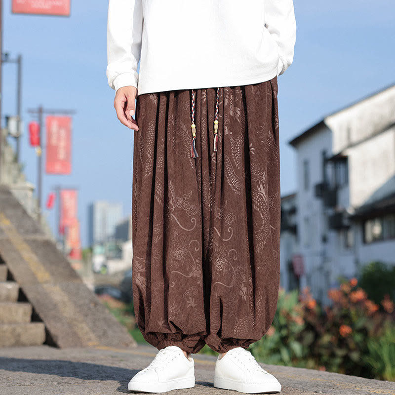 Dragon Design Casual Plain Cotton Men's Pants With Pockets