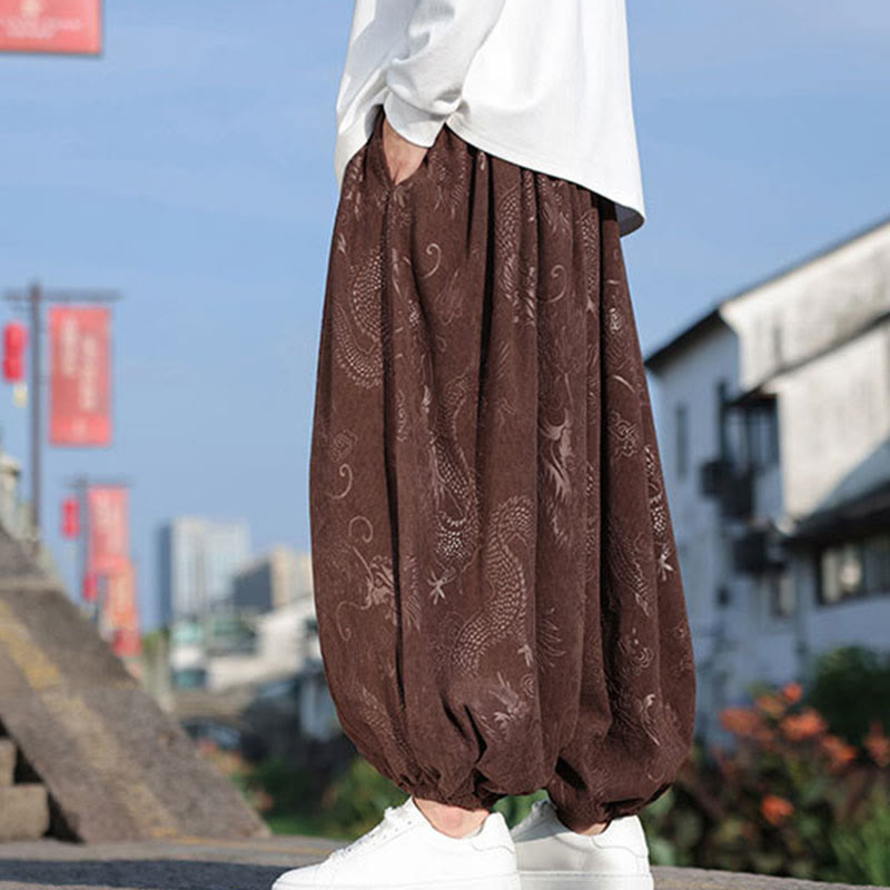 Dragon Design Casual Plain Cotton Men's Pants With Pockets