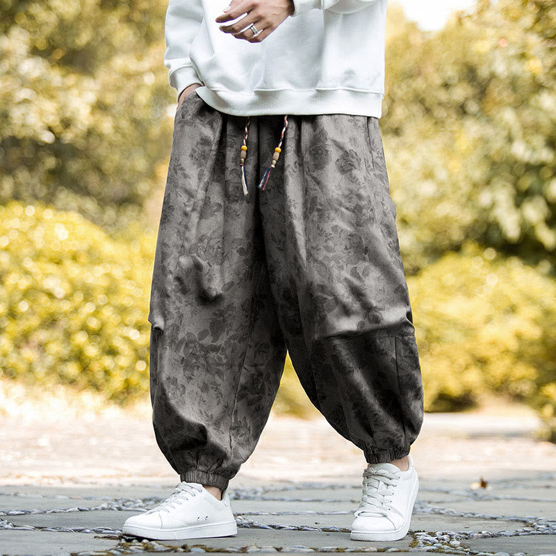 Textured Cotton Corduroy Floral Mindful Meditation Jogger Pants
