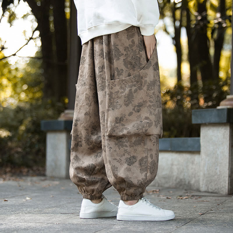 Textured Cotton Corduroy Floral Mindful Meditation Jogger Pants