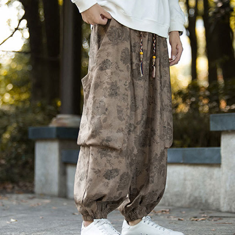 Textured Cotton Corduroy Floral Mindful Meditation Jogger Pants