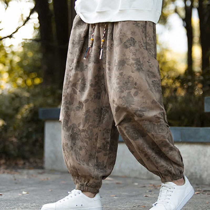 Textured Cotton Corduroy Floral Mindful Meditation Jogger Pants