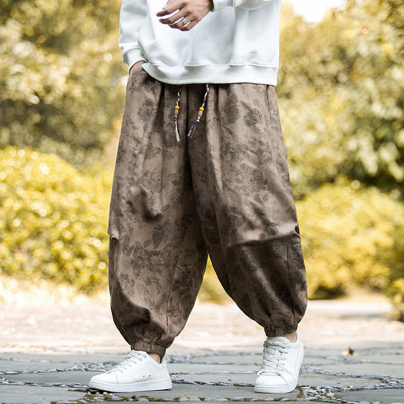 Textured Cotton Corduroy Floral Mindful Meditation Jogger Pants