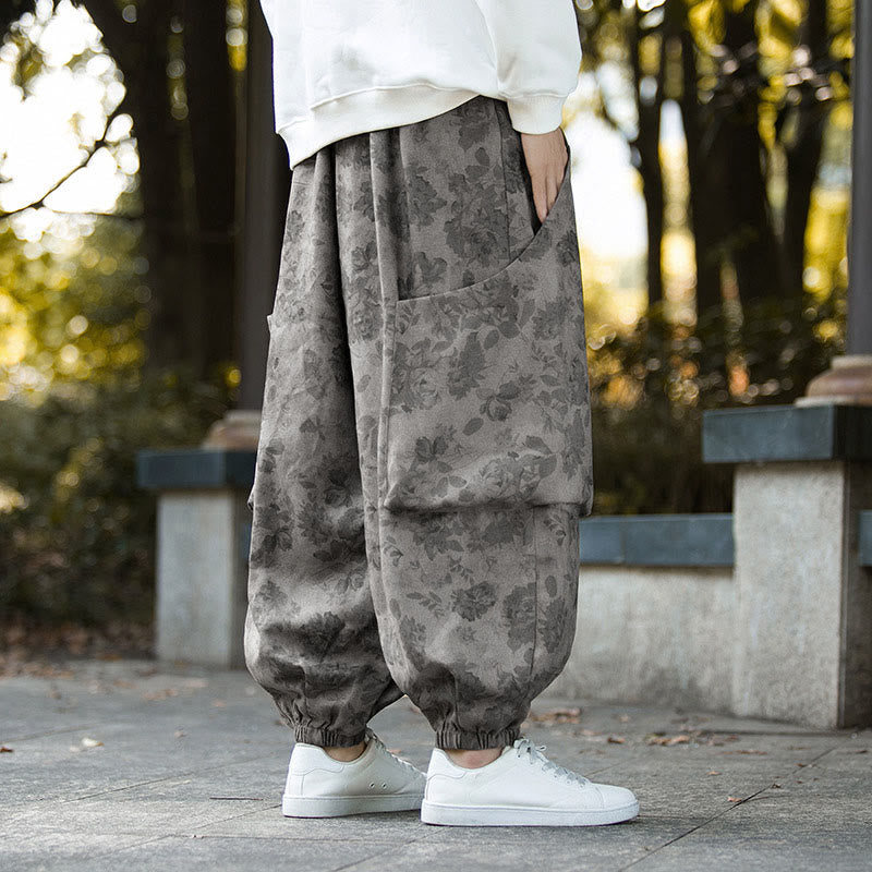 Textured Cotton Corduroy Floral Mindful Meditation Jogger Pants
