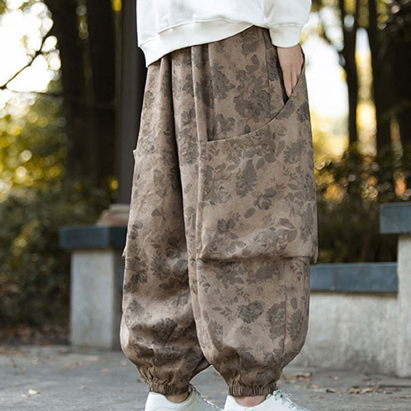 Textured Cotton Corduroy Floral Mindful Meditation Jogger Pants
