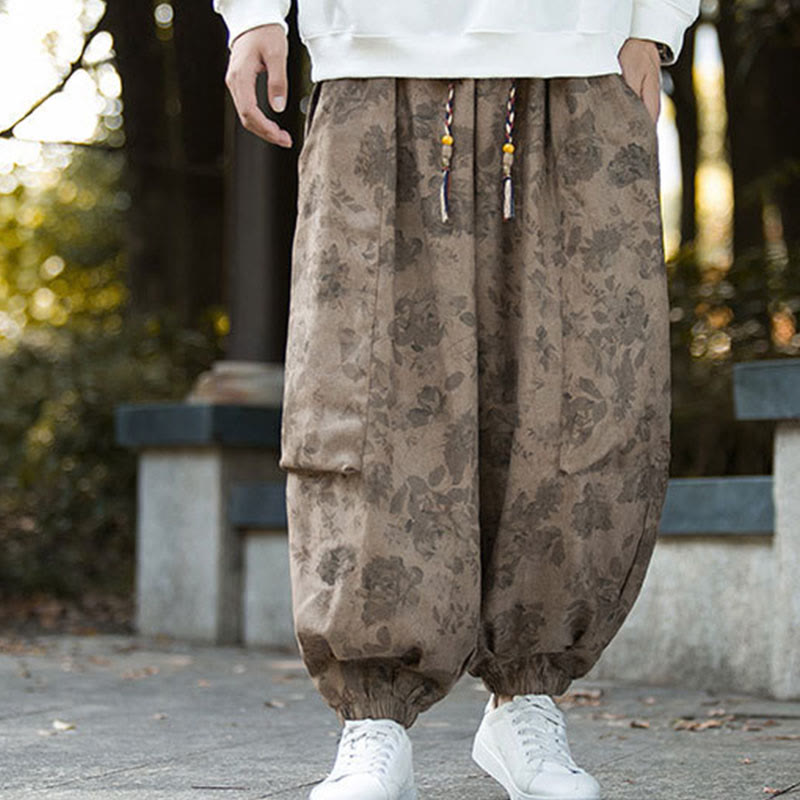 Textured Cotton Corduroy Floral Mindful Meditation Jogger Pants