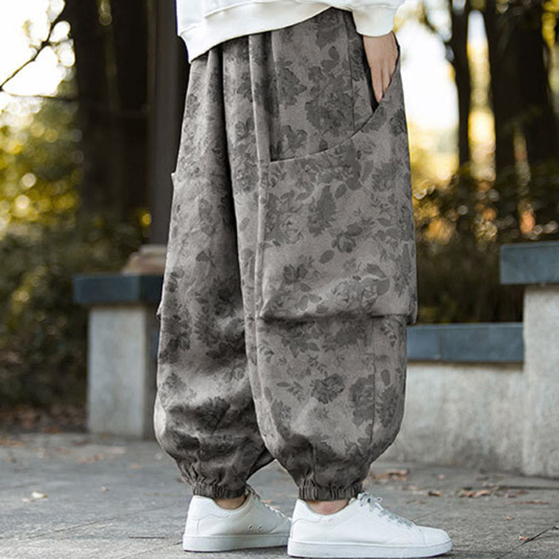 Textured Cotton Corduroy Floral Mindful Meditation Jogger Pants