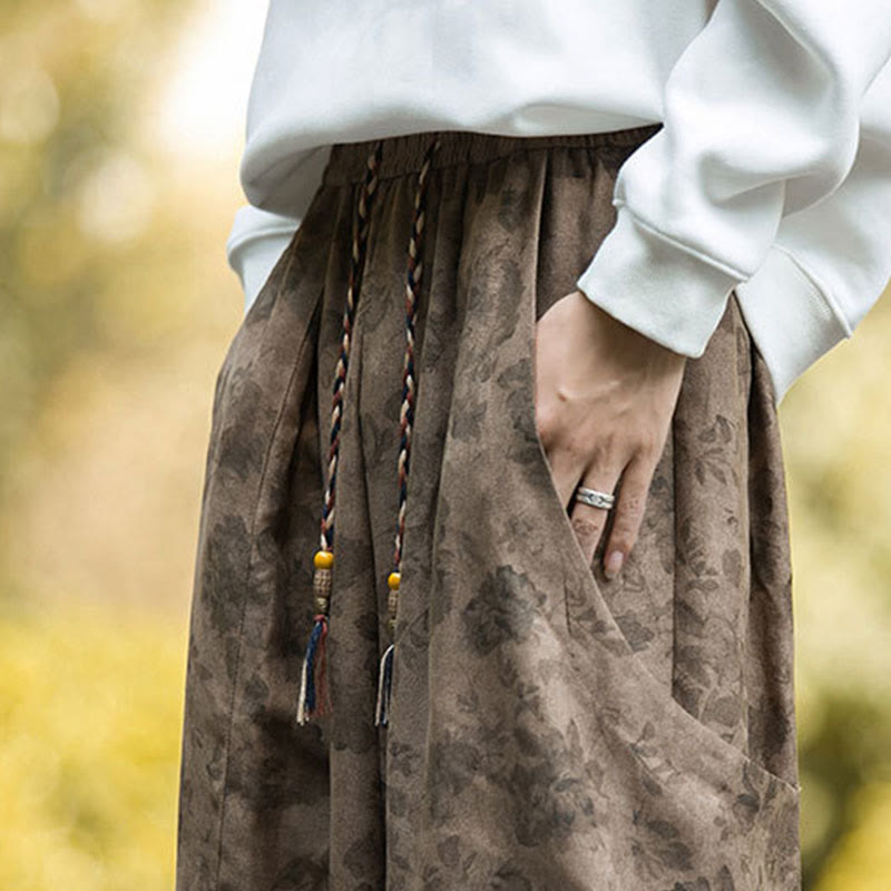 Textured Cotton Corduroy Floral Mindful Meditation Jogger Pants
