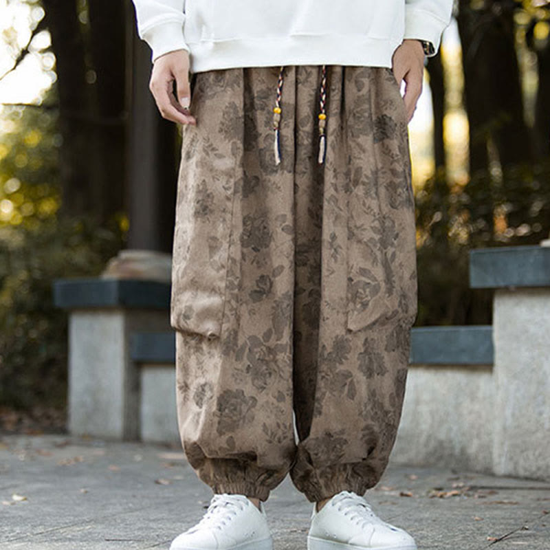 Textured Cotton Corduroy Floral Mindful Meditation Jogger Pants