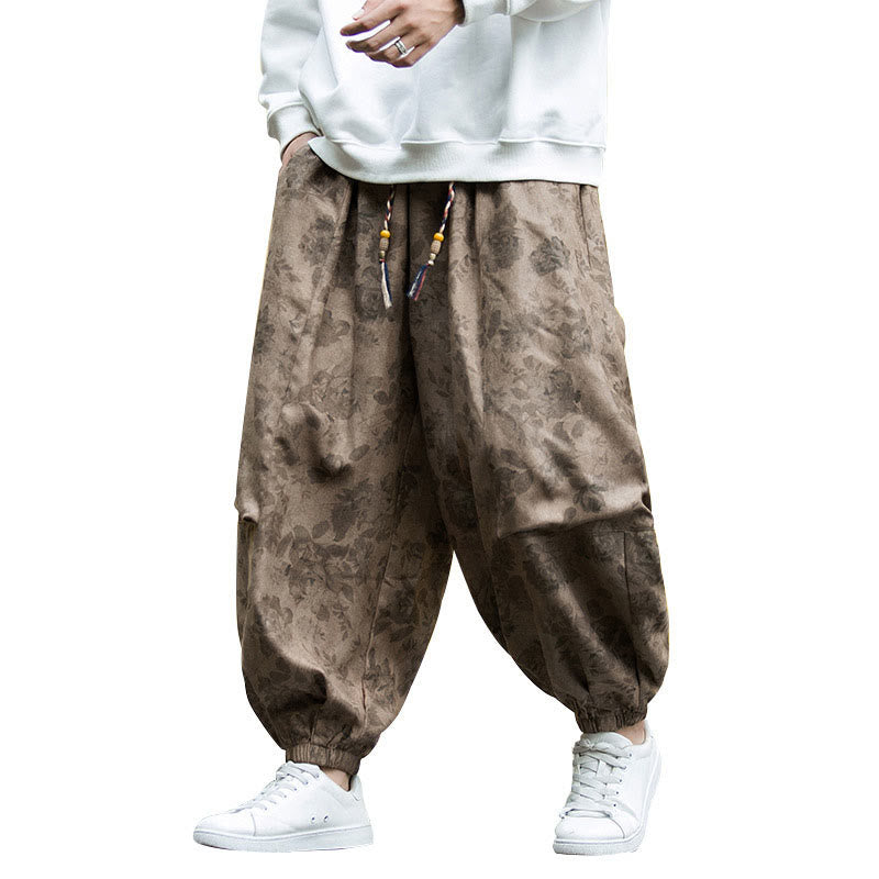 Textured Cotton Corduroy Floral Mindful Meditation Jogger Pants