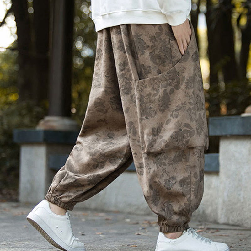Textured Cotton Corduroy Floral Mindful Meditation Jogger Pants