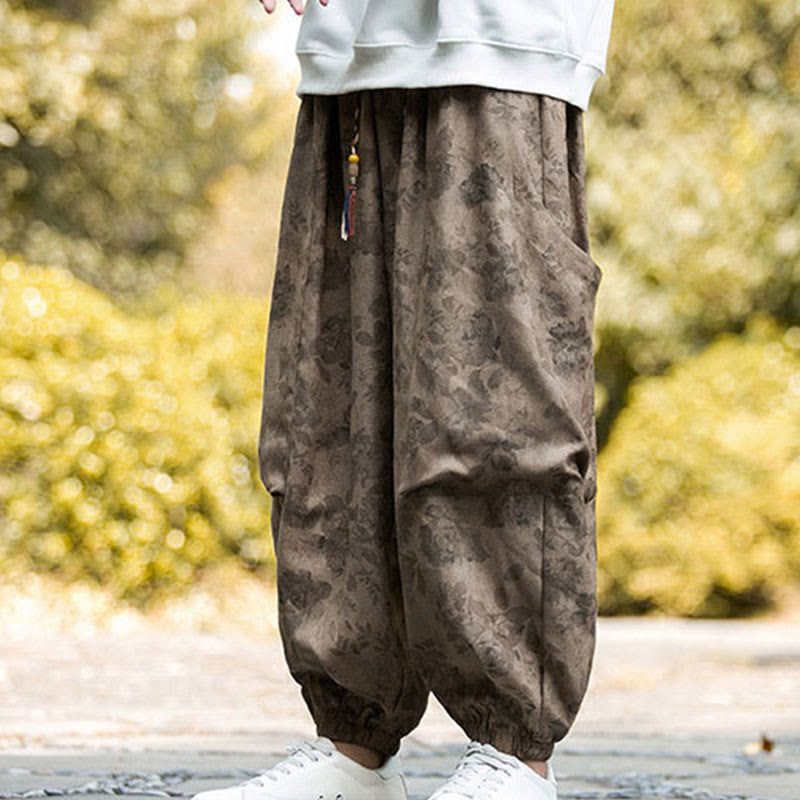 Textured Cotton Corduroy Floral Mindful Meditation Jogger Pants
