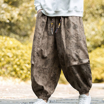 Textured Cotton Corduroy Floral Mindful Meditation Jogger Pants