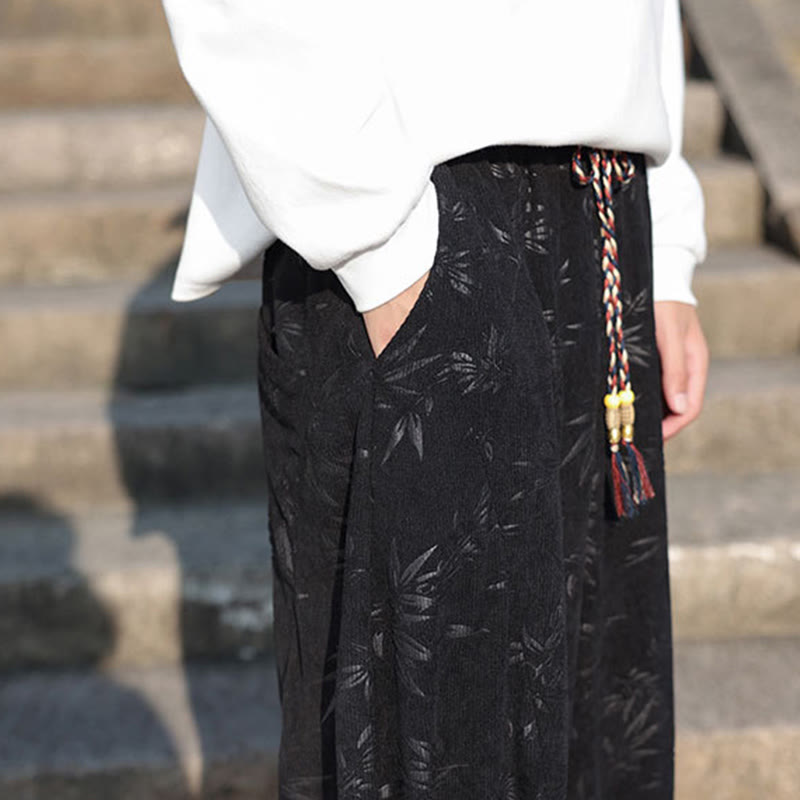 Embroider Leaves Casual Cotton Men's Pants With Pockets