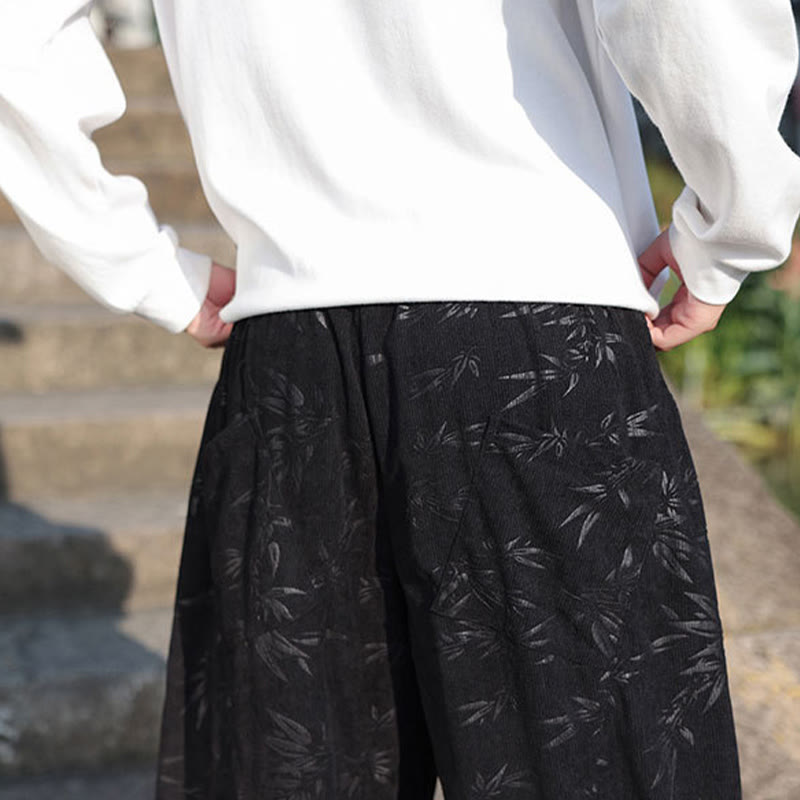 Embroider Leaves Casual Cotton Men's Pants With Pockets