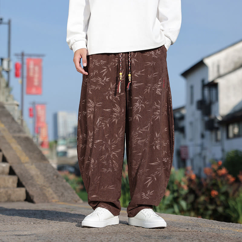 Embroider Leaves Casual Cotton Men's Pants With Pockets