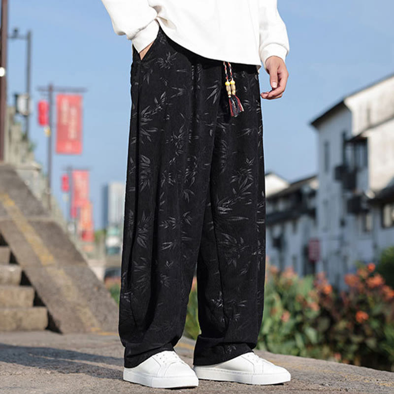 Embroider Leaves Casual Cotton Men's Pants With Pockets