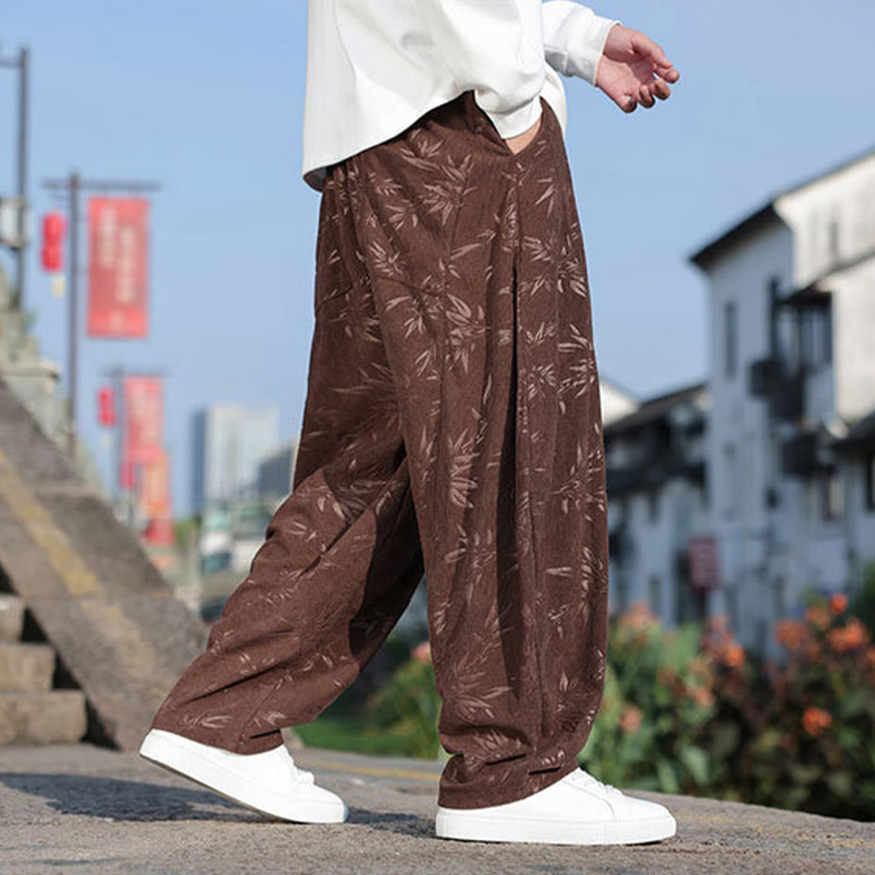 Embroider Leaves Casual Cotton Men's Pants With Pockets