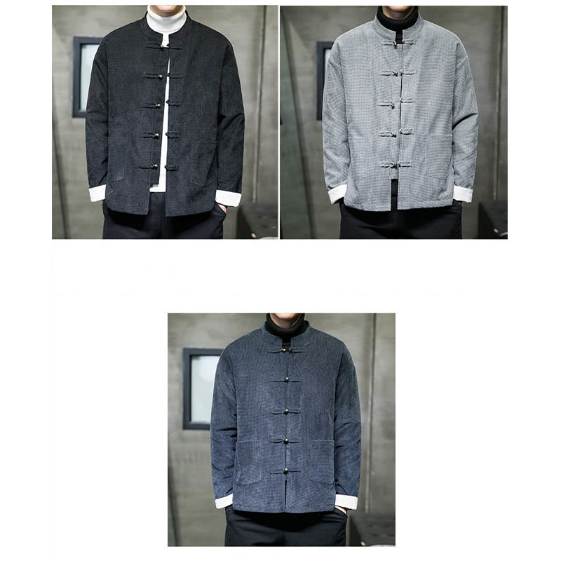 Solid Color Frog-button Cotton Men's Jacket Shirt Clothing