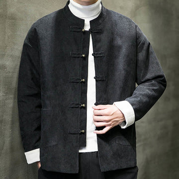 Solid Color Frog-button Cotton Men's Jacket Shirt Clothing
