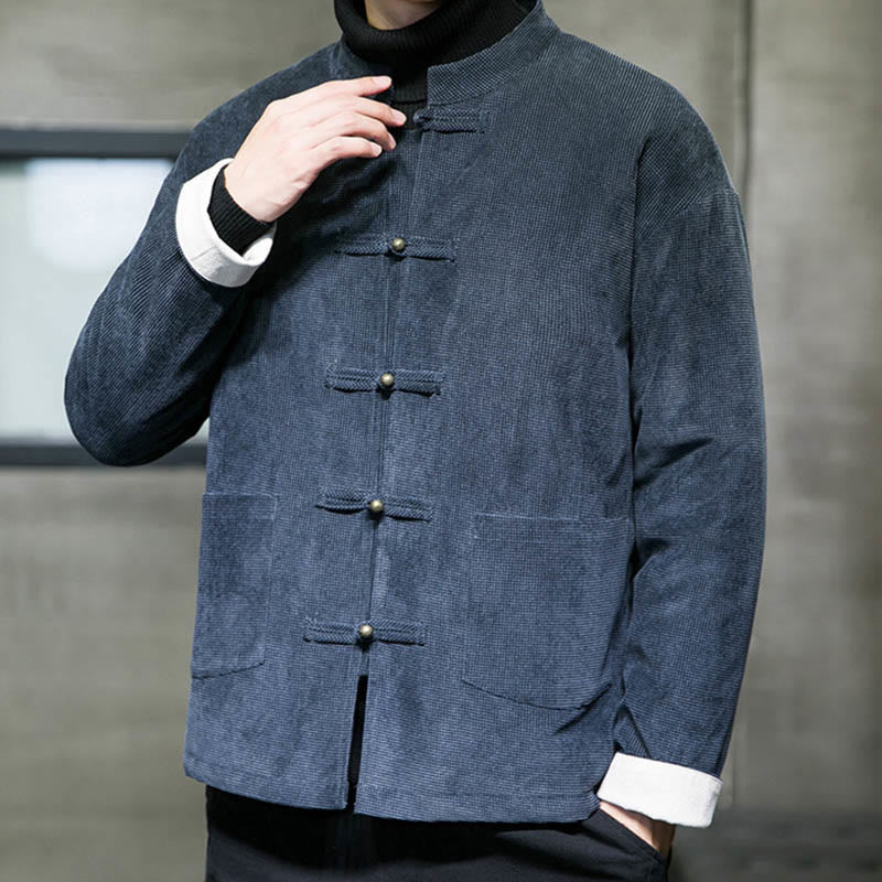 Solid Color Frog-button Cotton Men's Jacket Shirt Clothing