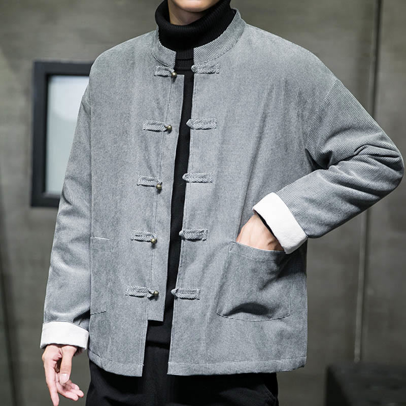 Solid Color Frog-button Cotton Men's Jacket Shirt Clothing