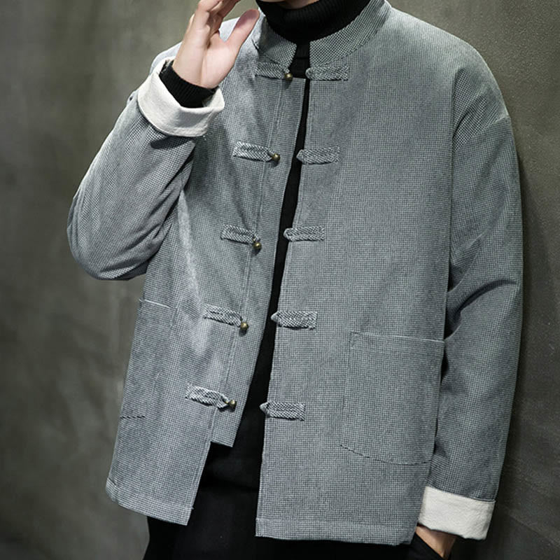 Solid Color Frog-button Cotton Men's Jacket Shirt Clothing