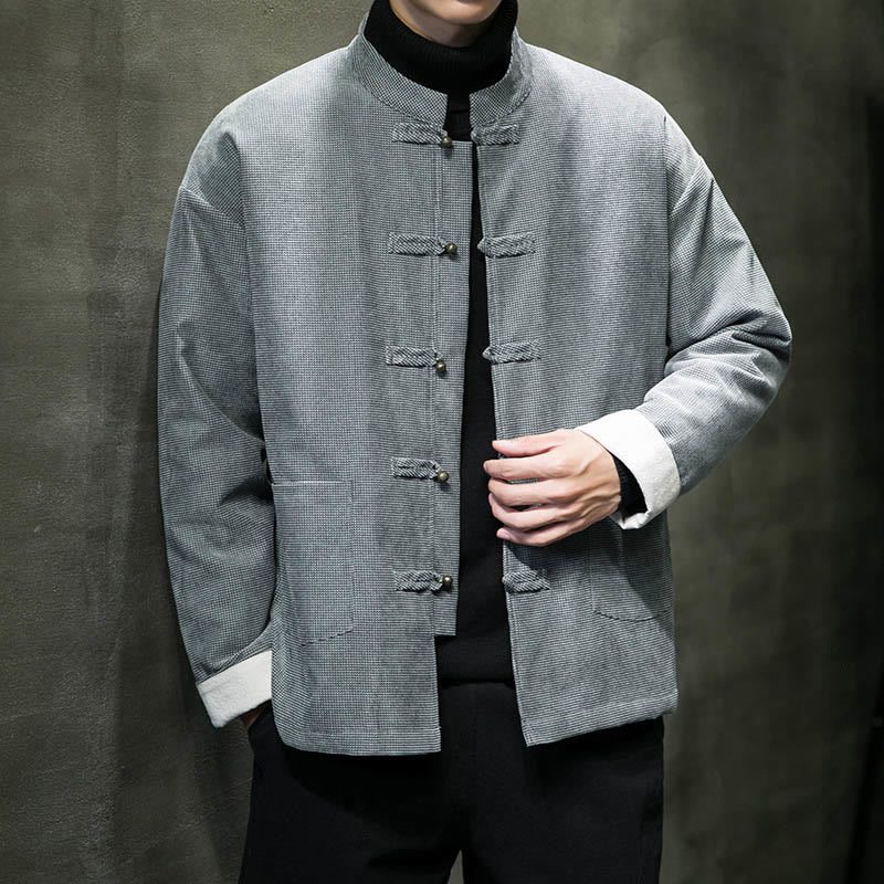 Solid Color Frog-button Cotton Men's Jacket Shirt Clothing