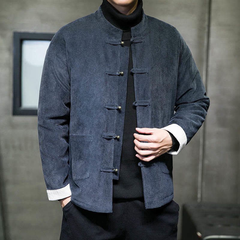 Solid Color Frog-button Cotton Men's Jacket Shirt Clothing