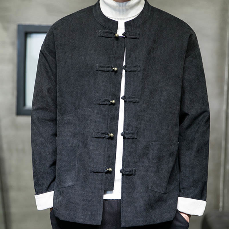 Solid Color Frog-button Cotton Men's Jacket Shirt Clothing