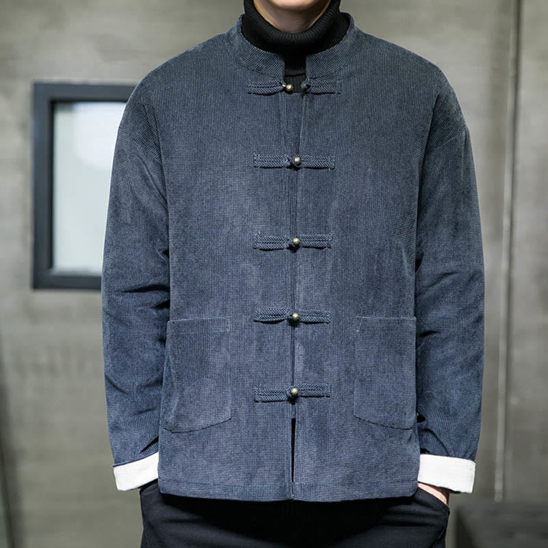 Solid Color Frog-button Cotton Men's Jacket Shirt Clothing