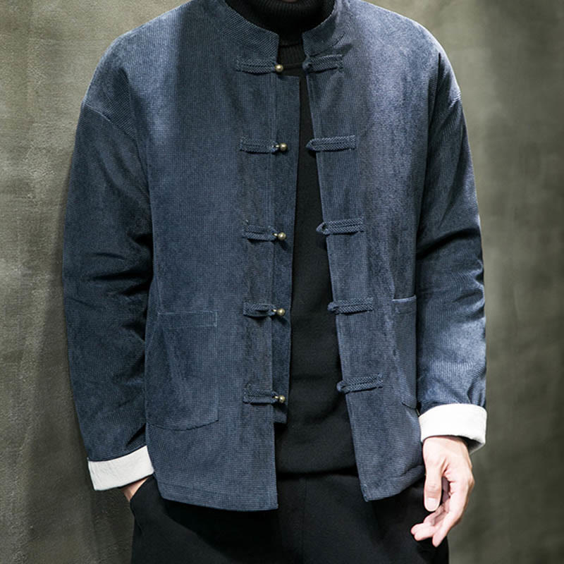 Solid Color Frog-button Cotton Men's Jacket Shirt Clothing