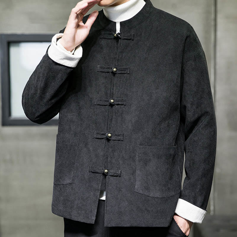Solid Color Frog-button Cotton Men's Jacket Shirt Clothing