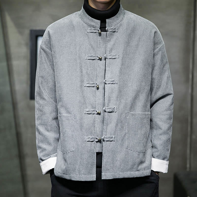 Solid Color Frog-button Cotton Men's Jacket Shirt Clothing