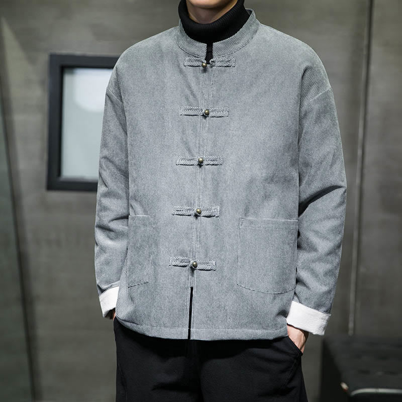 Solid Color Frog-button Cotton Men's Jacket Shirt Clothing