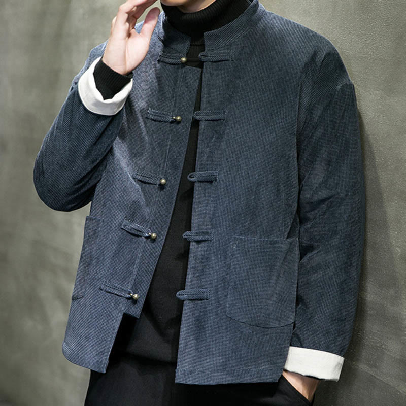 Solid Color Frog-button Cotton Men's Jacket Shirt Clothing