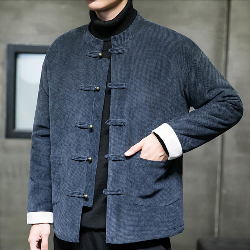 Solid Color Frog-button Cotton Men's Jacket Shirt Clothing
