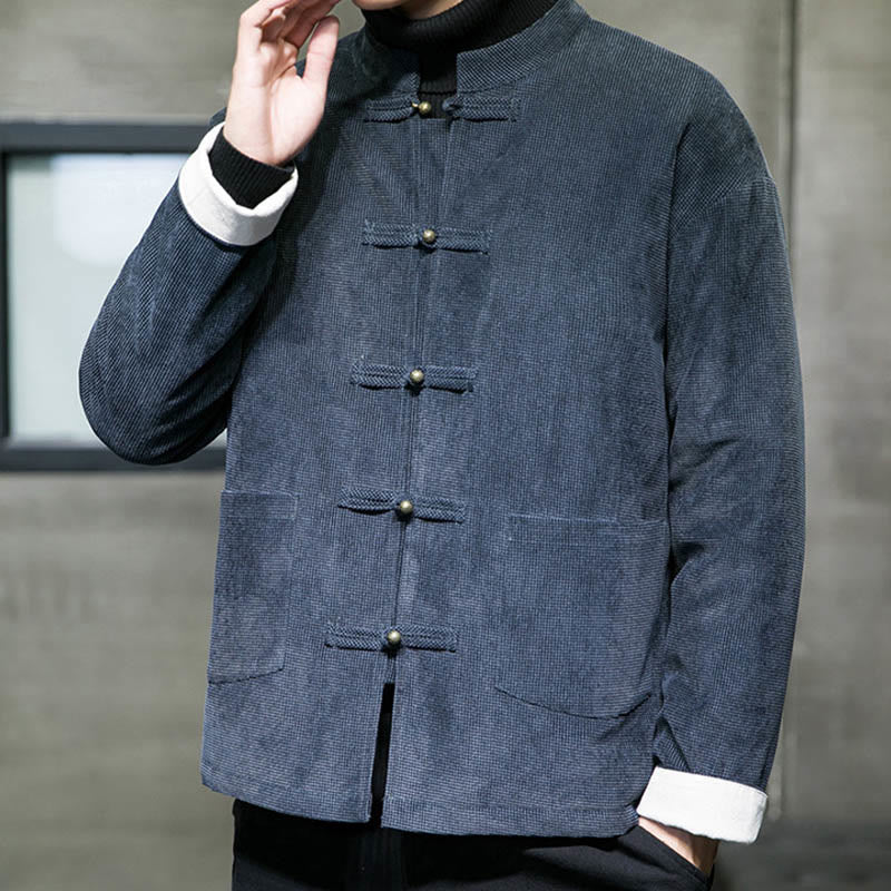 Solid Color Frog-button Cotton Men's Jacket Shirt Clothing