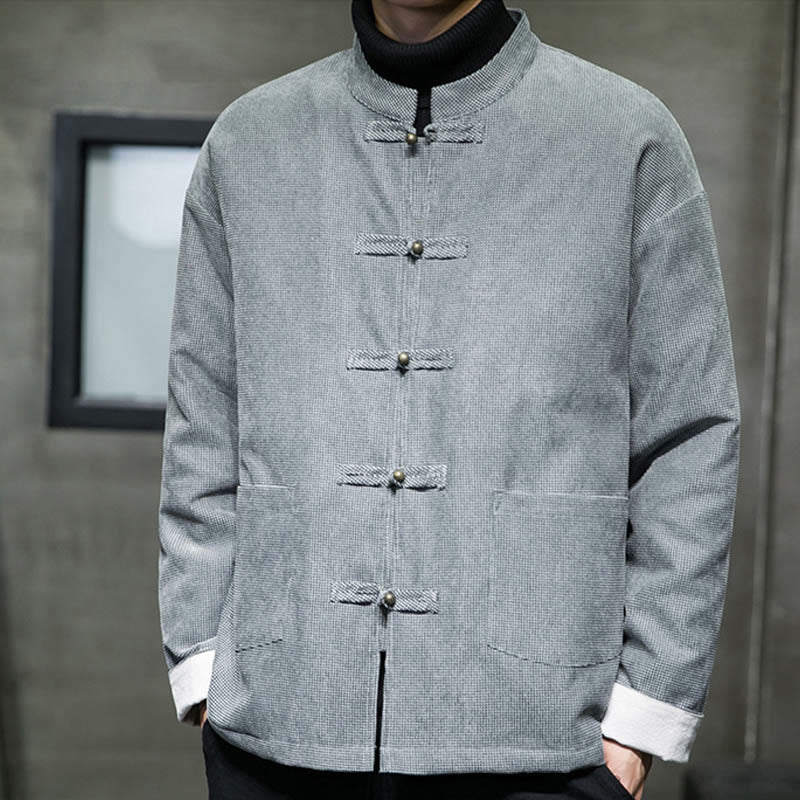 Solid Color Frog-button Cotton Men's Jacket Shirt Clothing