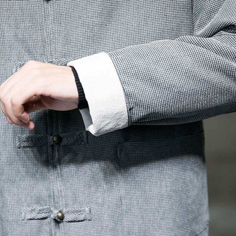 Solid Color Frog-button Cotton Men's Jacket Shirt Clothing
